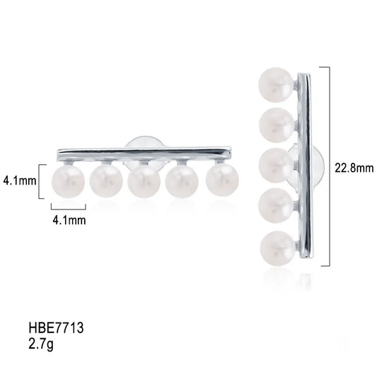 Custom natural white freshwater Pearl Boutique Jewelry S925 Sterling Silver Balance Beam Earrings