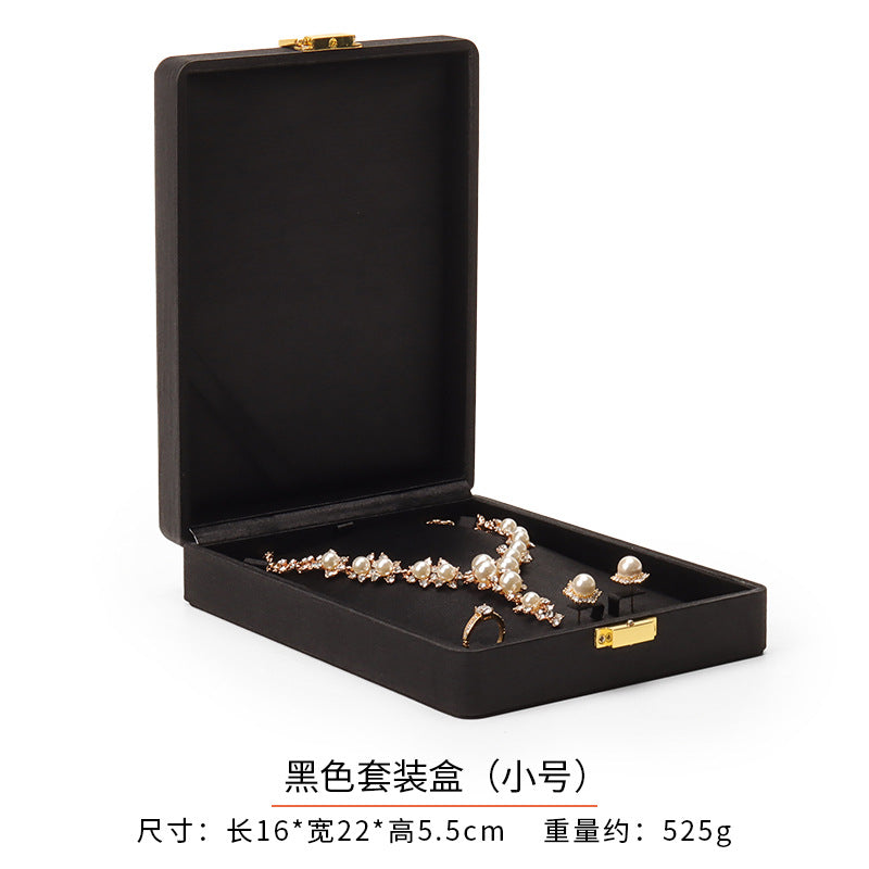 Metal Buckle Black Tess Cloth Box Ring Earrings Necklace Set Box Jewelry Storage Jewelry Box Gift Packaging Box