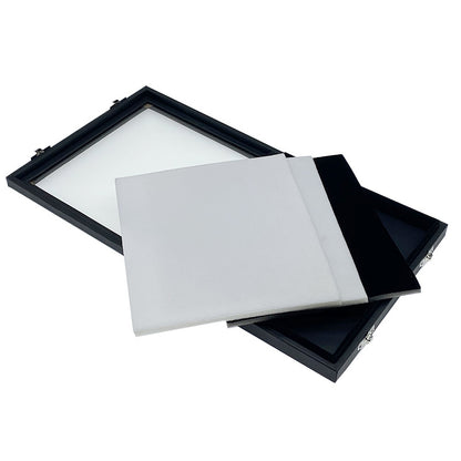 Black Leather Glass Gemstone Box with Lock