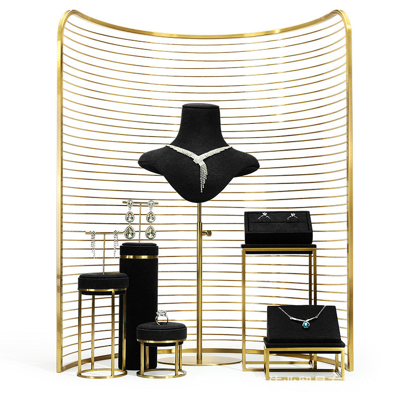Black Microfiber Jewelry Display Stand for Necklaces Rings Earrings