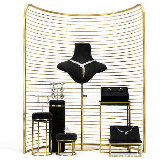Black Microfiber Jewelry Display Stand for Necklaces Rings Earrings