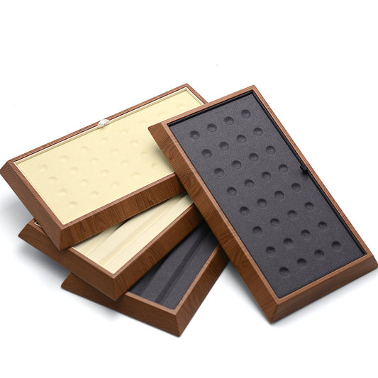 Wood grain leather loose stone display tray set with beige and gray inserts