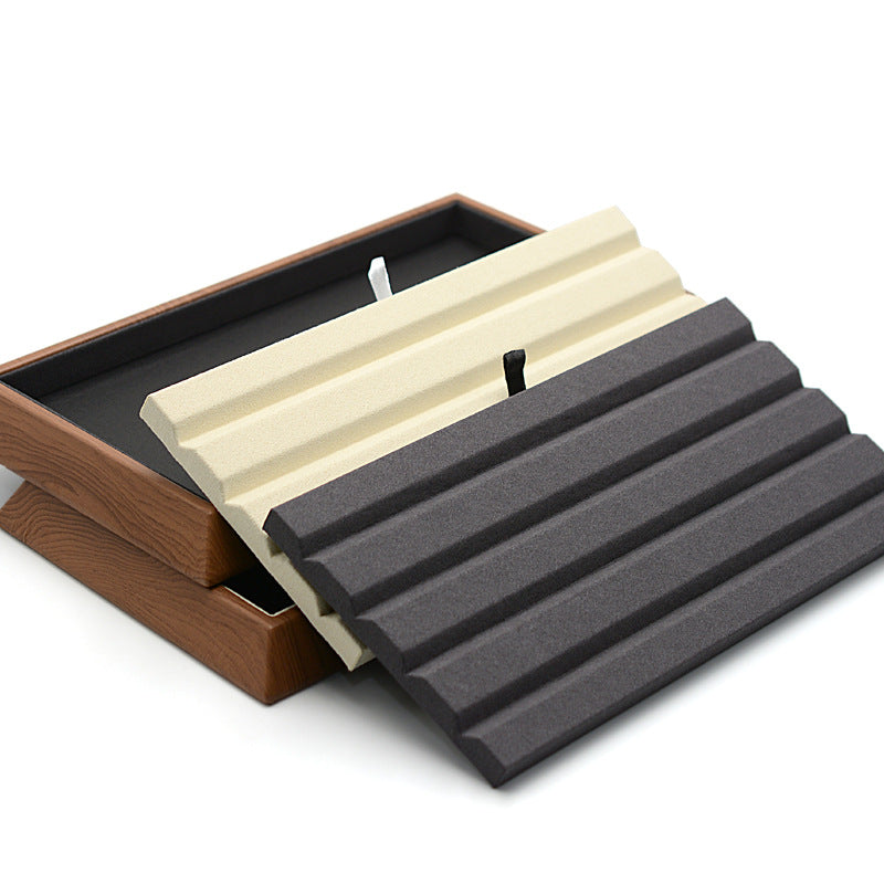 Gray horizontal-slot loose stone tray for retail jewelry counter display