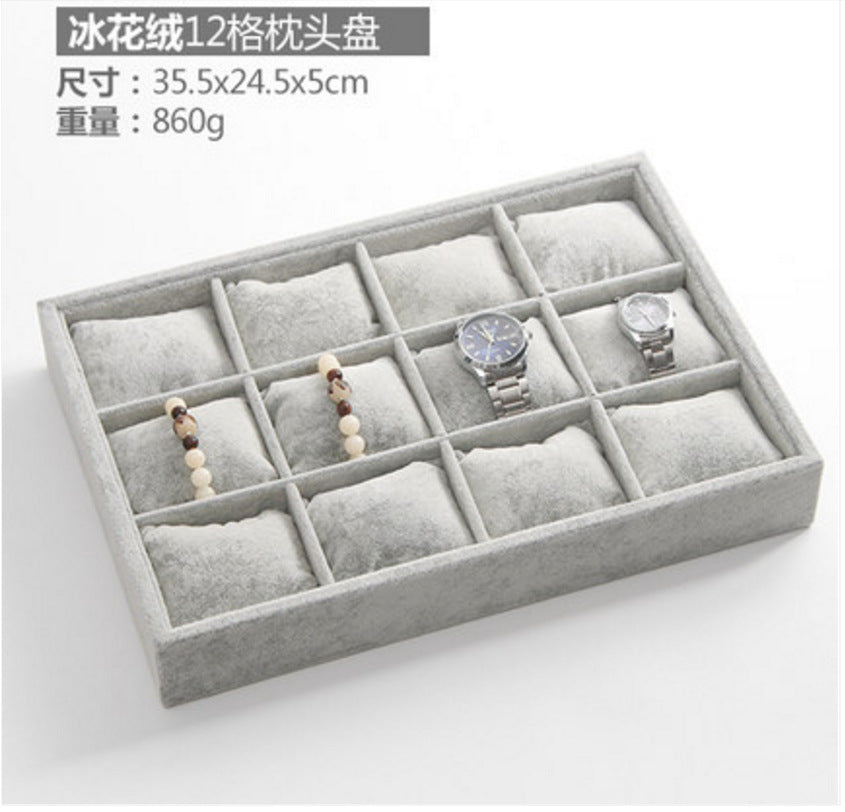 Ice Flower Velvet Small Pillow Plate 12-grid Stall Bracelet Bracelet String Storage Box Stall Props Jewelry Watch Display Plate
