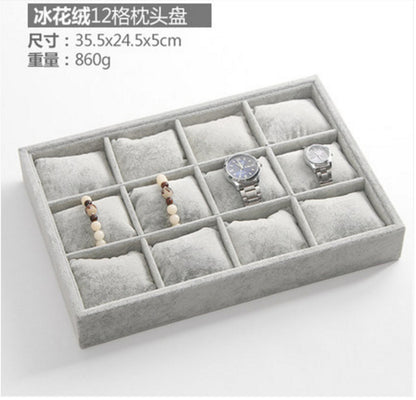 Ice Flower Velvet Small Pillow Plate 12-grid Stall Bracelet Bracelet String Storage Box Stall Props Jewelry Watch Display Plate