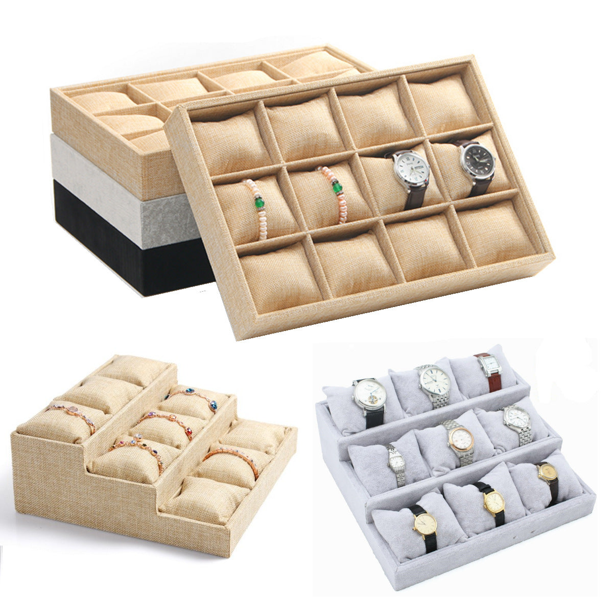 Ice Flower Velvet Small Pillow Plate 12-grid Stall Bracelet Bracelet String Storage Box Stall Props Jewelry Watch Display Plate