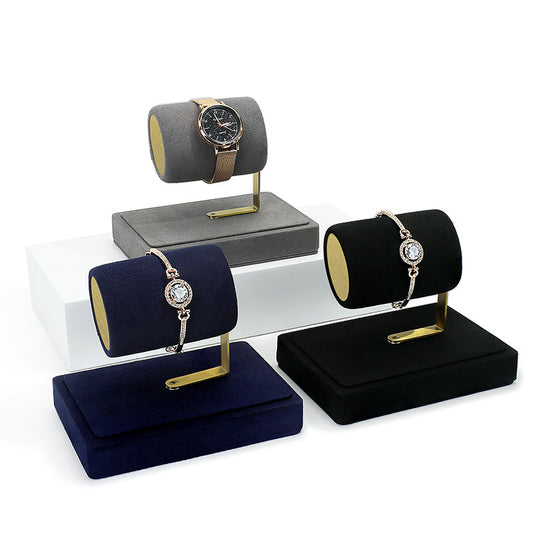 Velvet Watch & Bracelet Display Stand with Gold Metal Base - Multi-Color Holder for Retail & Photography