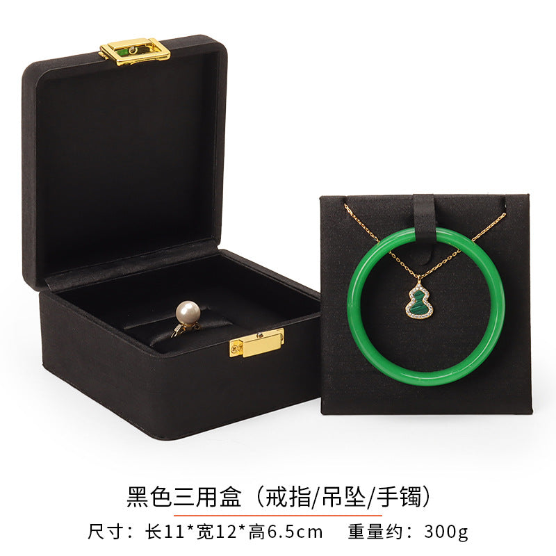 Metal Buckle Black Tess Cloth Box Ring Earrings Necklace Set Box Jewelry Storage Jewelry Box Gift Packaging Box