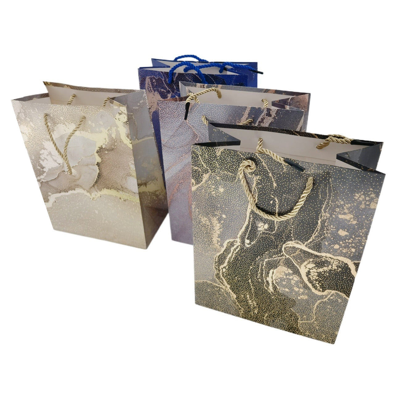 12 pcs Multi-color Fashionable Golden Pattern Printed Paper Bag with Drawstring