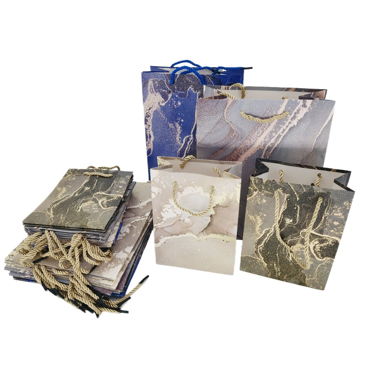 12 pcs Multi-color Fashionable Golden Pattern Printed Paper Bag with Drawstring