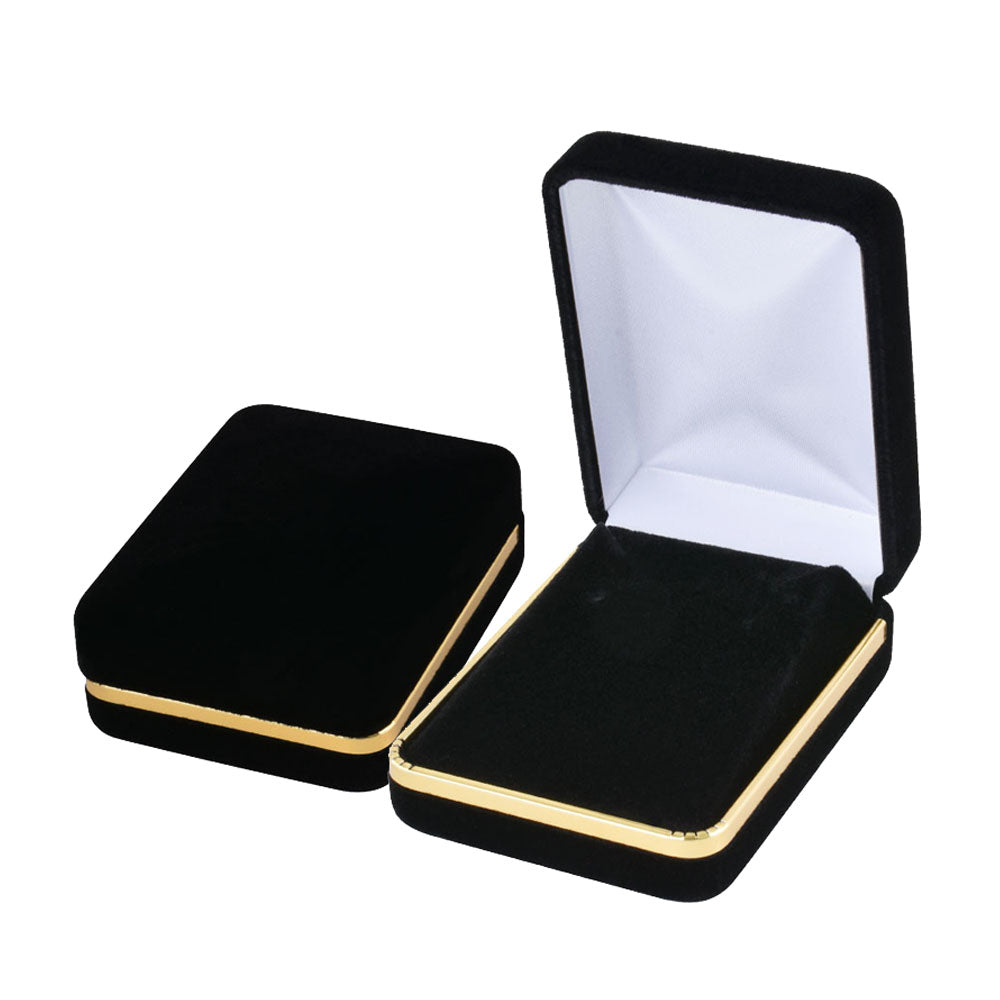 12PCS (SE4-BK) Black Velvet Pendant Earring Boxes With Gold Trim