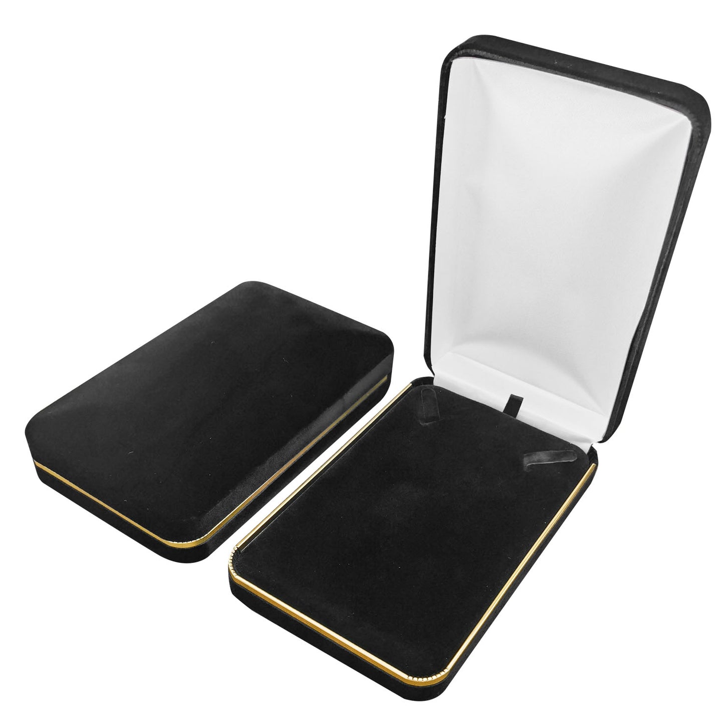 6PCS (SN7-BK) Black Velvet Necklace Boxes With Gold Trim