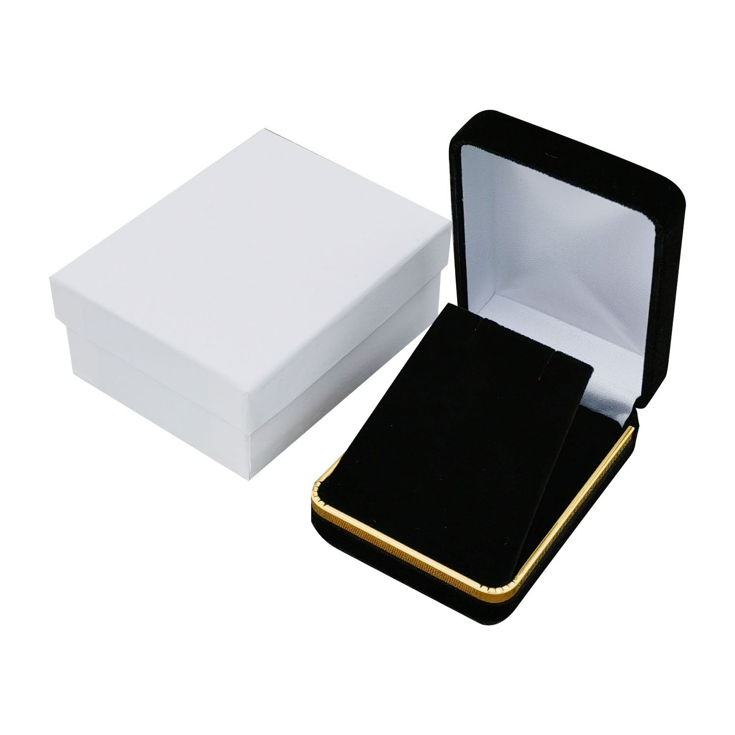 12PCS (SP10-BK) Black Velvet Pendant Earring Boxes With Gold Trim