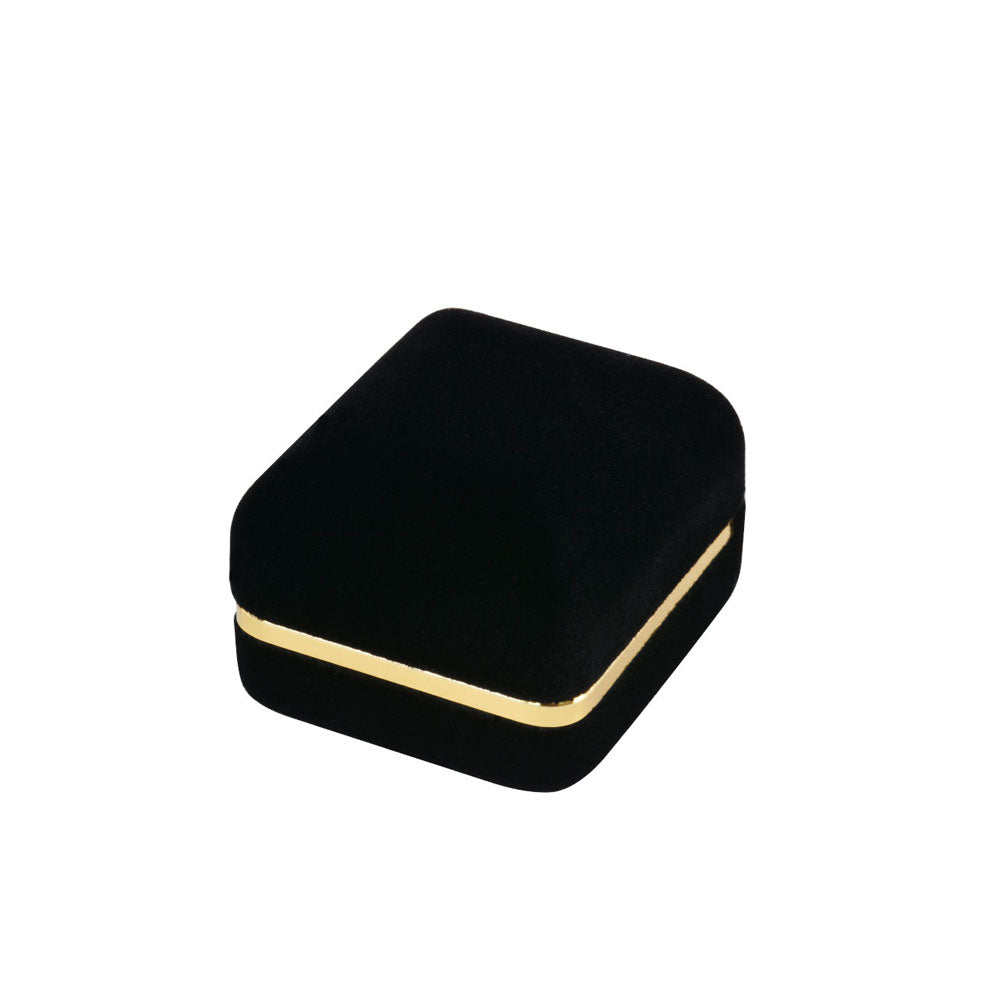12PCS (SR3-BK) Black Velvet Ring Boxes With Gold Trim