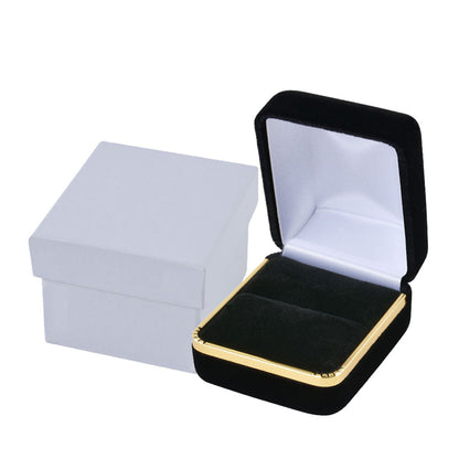 12PCS (SR3-BK) Black Velvet Ring Boxes With Gold Trim