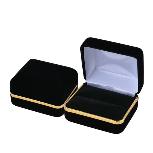 12PCS (SR5-BK) Black Velvet Double Ring Boxes with Gold Trim