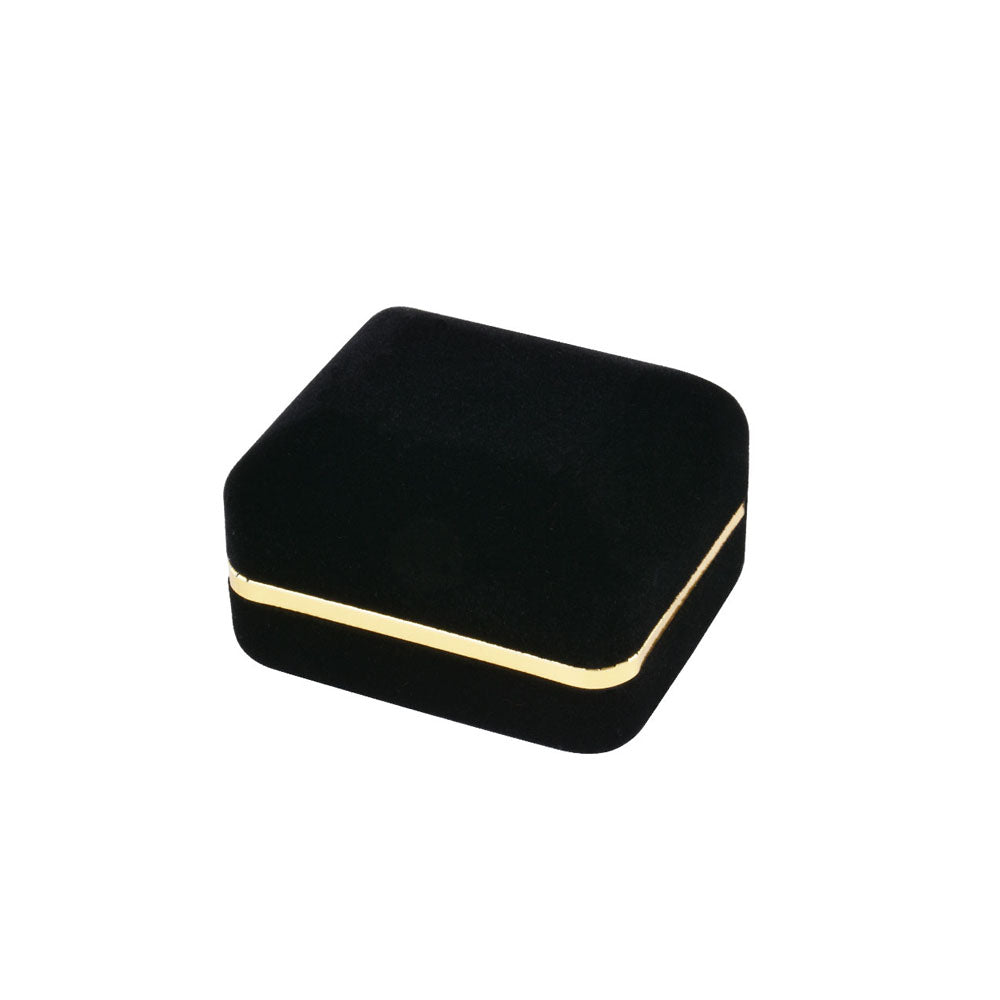 12PCS (SR5-BK) Black Velvet Double Ring Boxes with Gold Trim