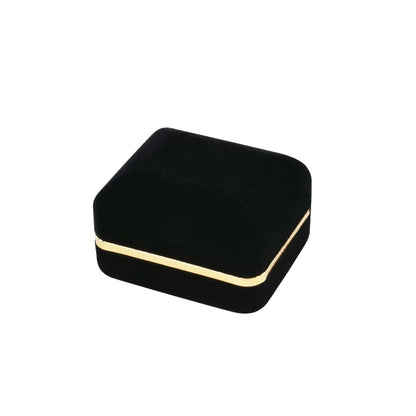 12PCS (SR5-BK) Black Velvet Double Ring Boxes with Gold Trim