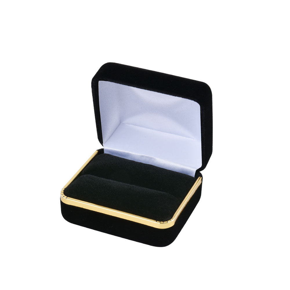 12PCS (SR5-BK) Black Velvet Double Ring Boxes with Gold Trim