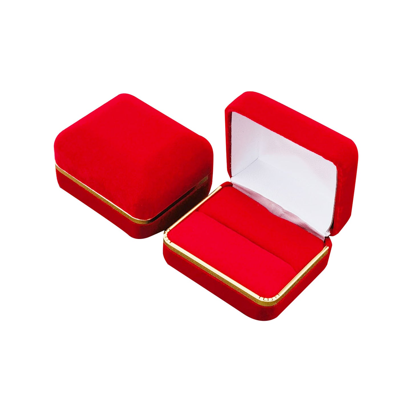 12PCS (SR5-RD) Red Velvet Double Ring Boxes with Gold Trim