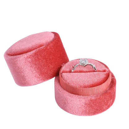 Coral Red Color Small Fashion Cylindrical Velvet Boxes