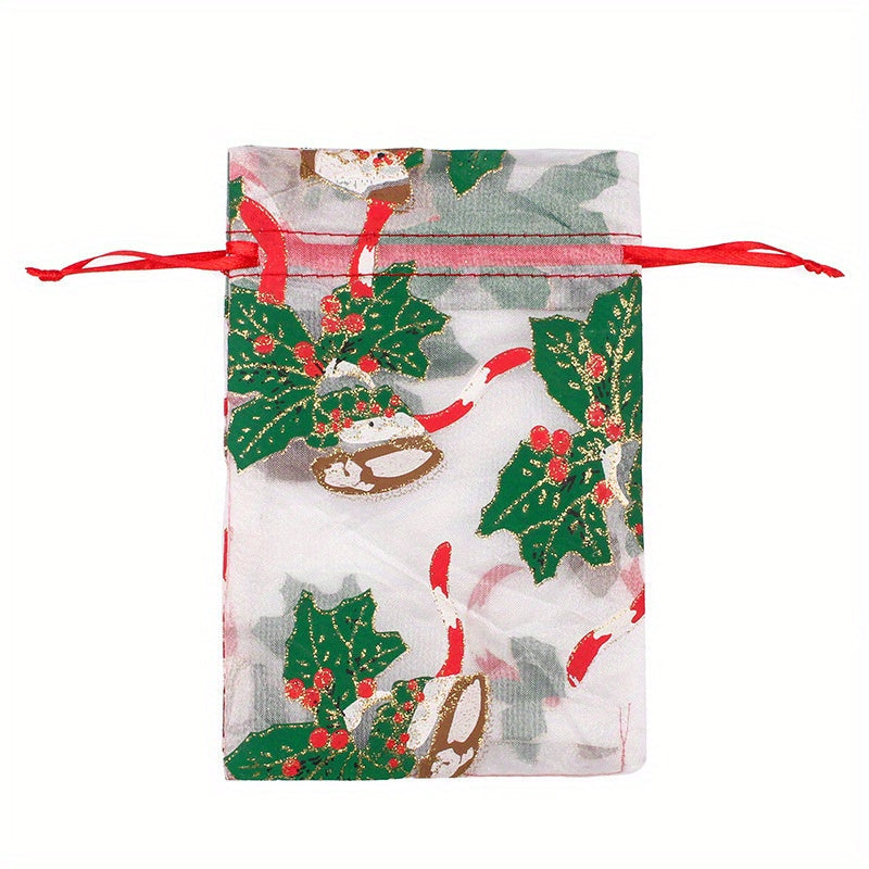 50PCS 100PCS 10x15 13x18CM Christmas Drawstring Organza Bag Jewelry Chocolate Party Gift Packaging Bag