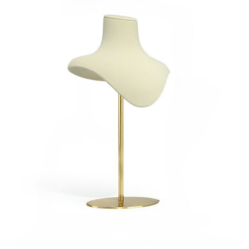 Beige Velvet Necklace Display Bust Set - Jewelry Mannequin with Gold Stand & Tall Neck Form