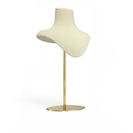 Beige Velvet Necklace Display Bust Set - Jewelry Mannequin with Gold Stand & Tall Neck Form