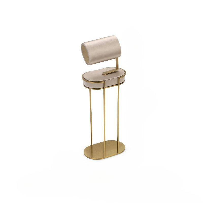 Beige Velvet Jewelry Display Set with Gold Metal Base - Complete Stand for Necklaces, Earrings, Rings & Bracelets