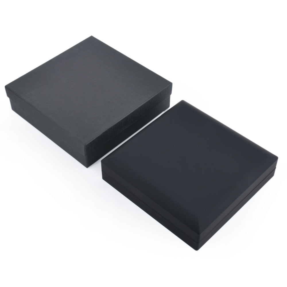 Closed large black LED light necklace box with matching outer gift box