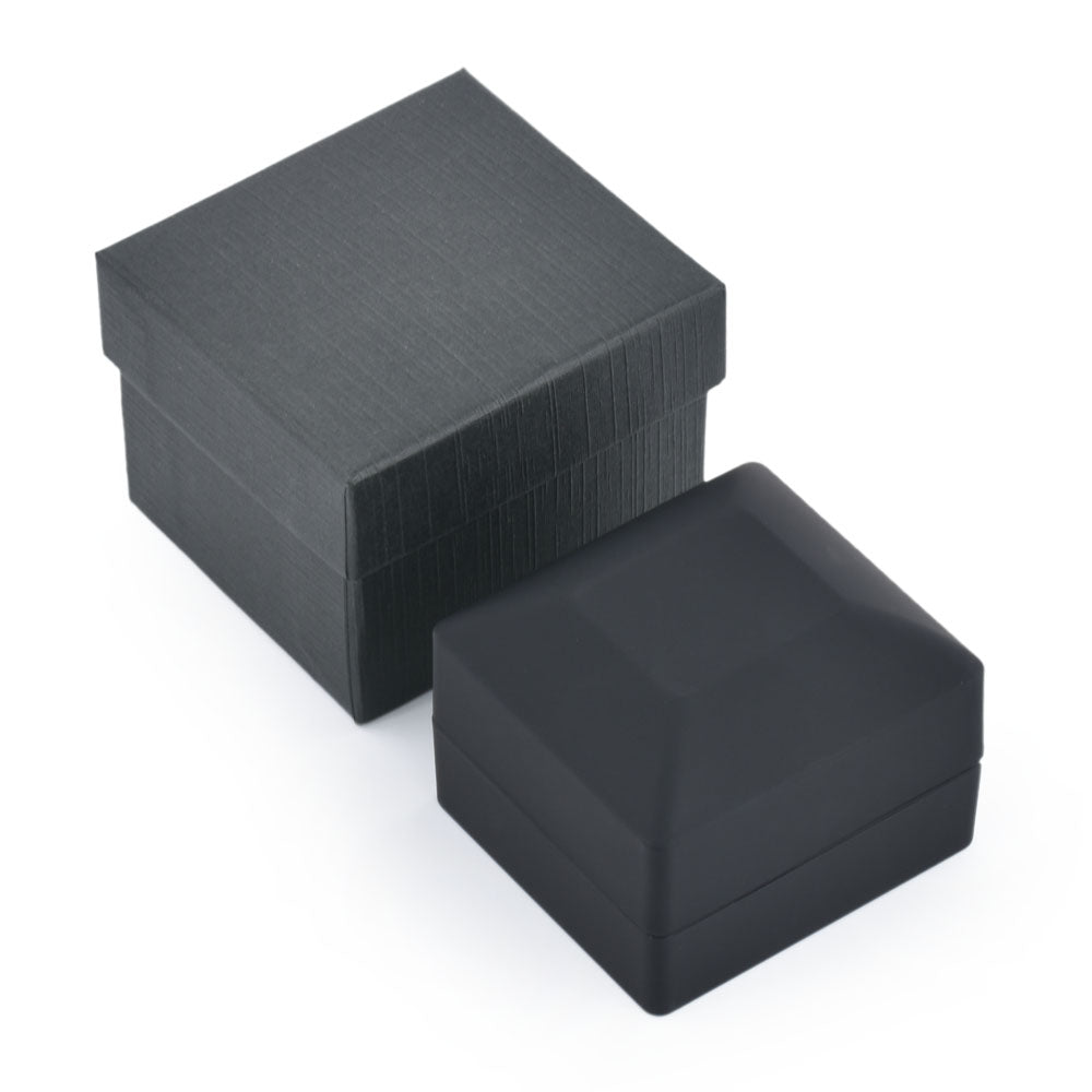 Closed black LED light pendant and earring box with matching outer gift box