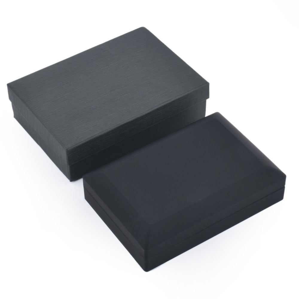 Closed black LED light small necklace box with matching outer gift box