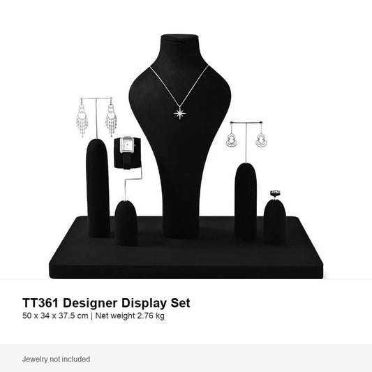 Black microfiber jewelry display set for custom jewelry showcases