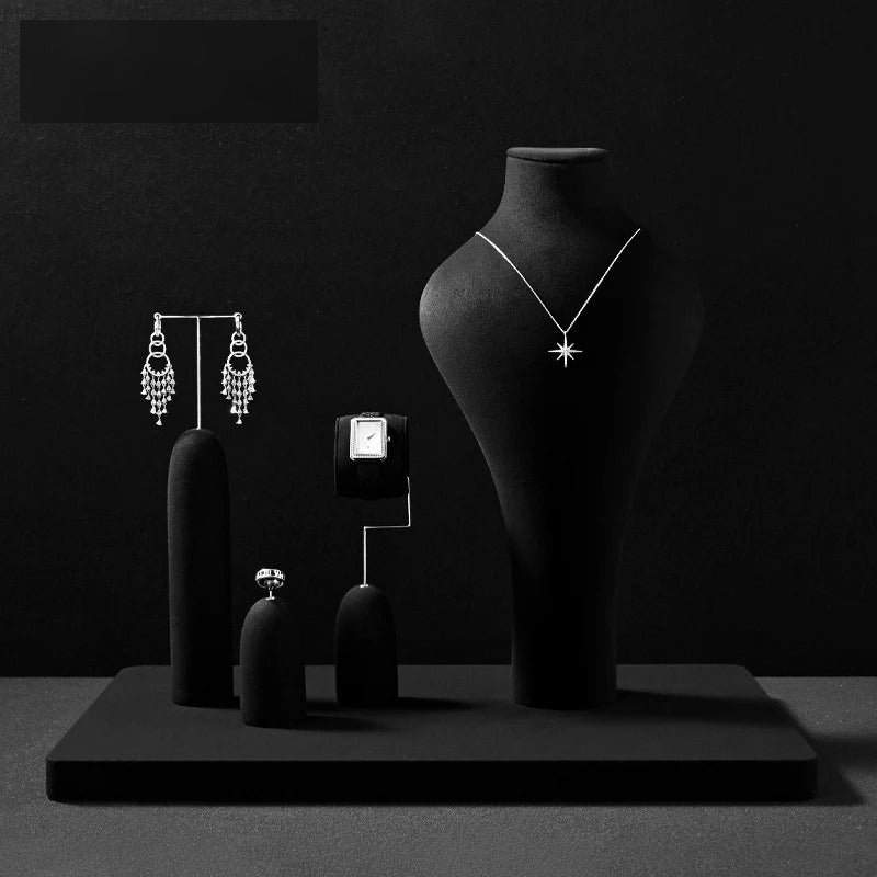 Black Microfiber Jewelry Display Stand Set