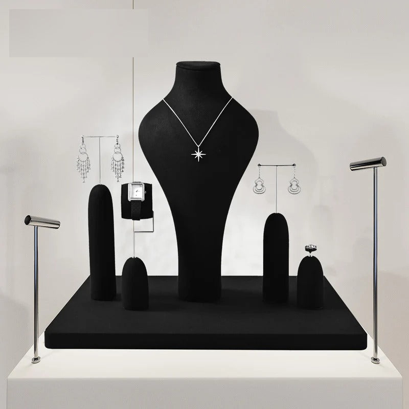 Black Microfiber Jewelry Display Stand Set