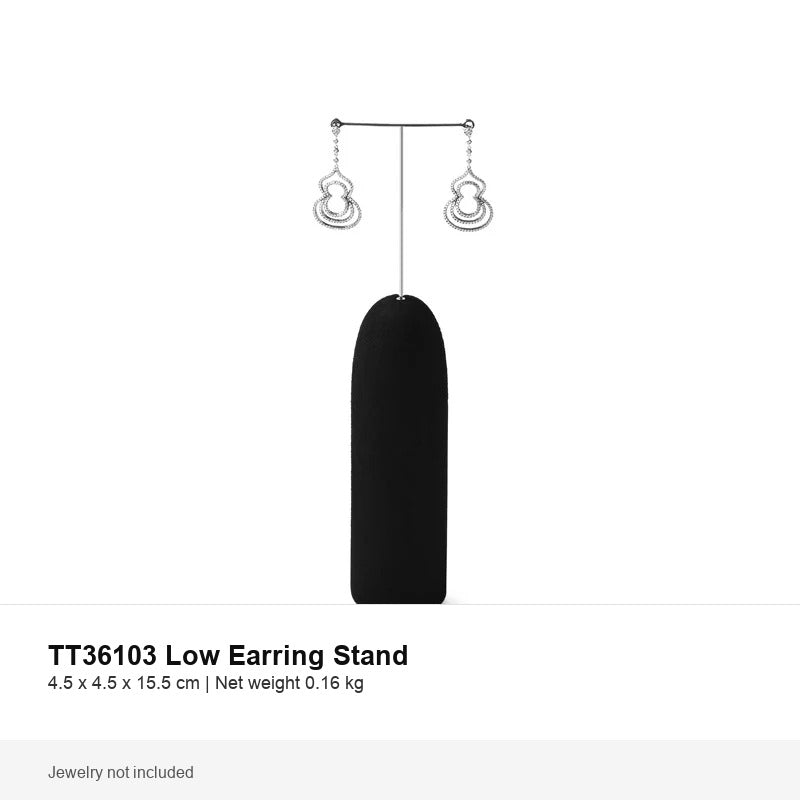 Black microfiber low earring display stand for jewelry stores