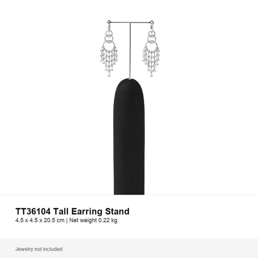 Black microfiber tall earring display stand for jewelry showcases