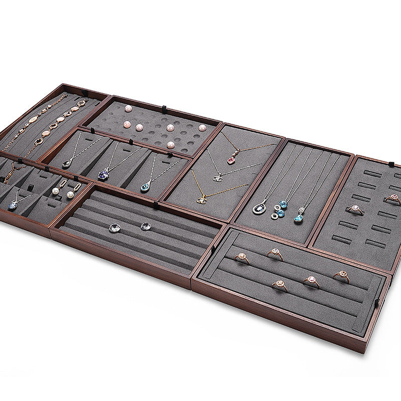 black walnut jewelry display tray set for rings necklaces bracelets and pendants