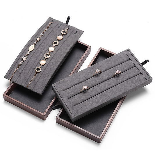 black walnut ring and bracelet jewelry display tray set for retail showcases