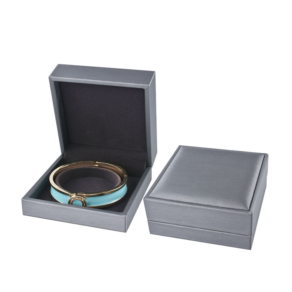 bracelet box - 6pcs Gray Champagne PU Leather Boxes Bracelet P06BA-GR GR open view