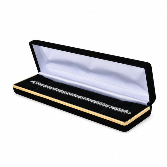 bracelet box - Black Velvet Bracelet Boxes with Gold Trim - 6 Pack SB5-BK front view