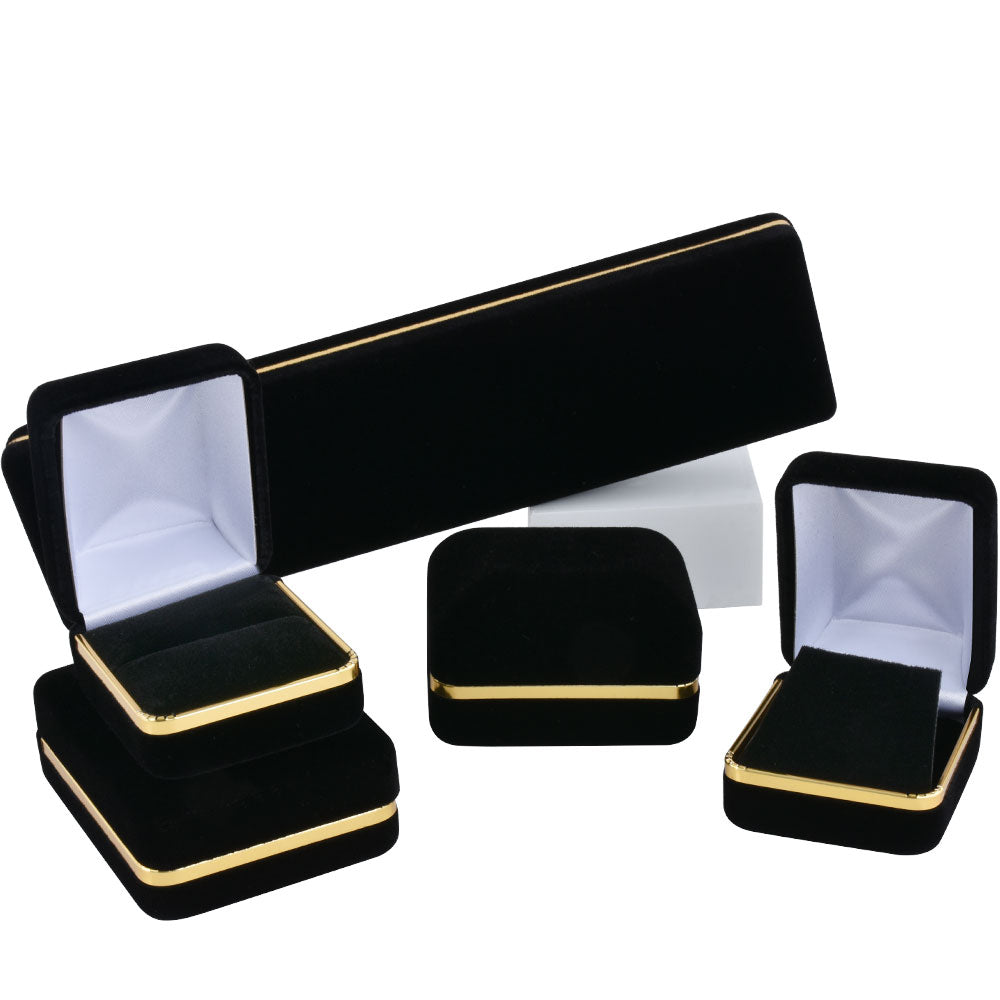 bracelet box - Black Velvet Bracelet Boxes with Gold Trim - 6 Pack SB5-BK side view