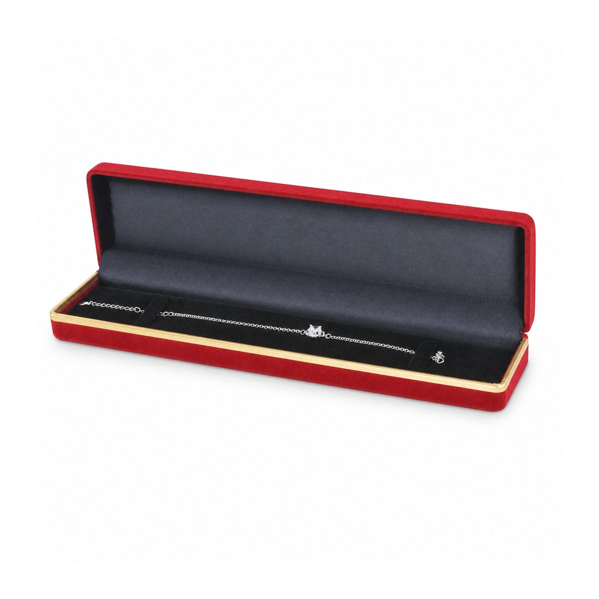 bracelet box - Red Flocked Bracelet Boxes with Gold Trim - 12 Pack F02-BR-R BK front view