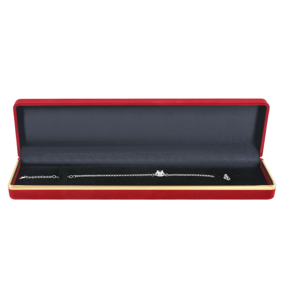 bracelet box - Red Flocked Bracelet Boxes with Gold Trim - 12 Pack F02-BR-R BK open view