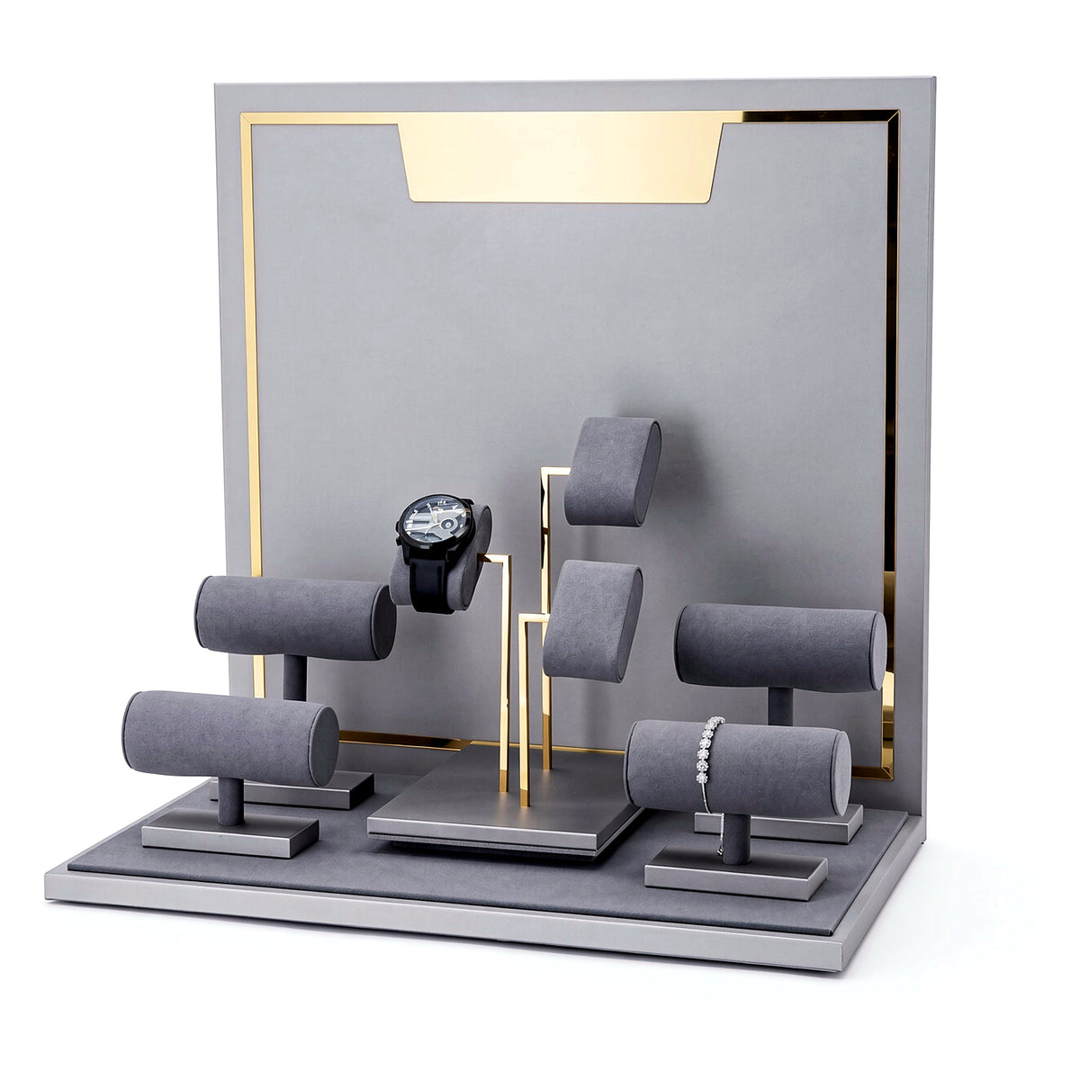 bracelet display and watch display - Custom Gray T-Bar Watch Bracelet Display Set CWD002 side view