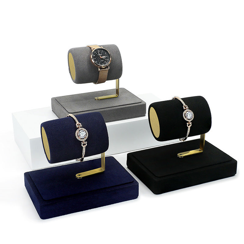 bracelet display and watch display - Gold Velvet Metal Watch Bracelet Display Stand C02854 front view