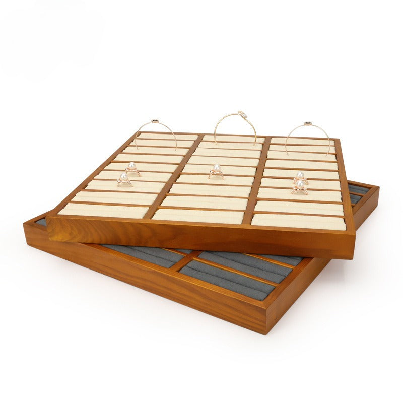 bracelet display - Wood Microfiber Display Tray Rings Bracelets C01139 front view