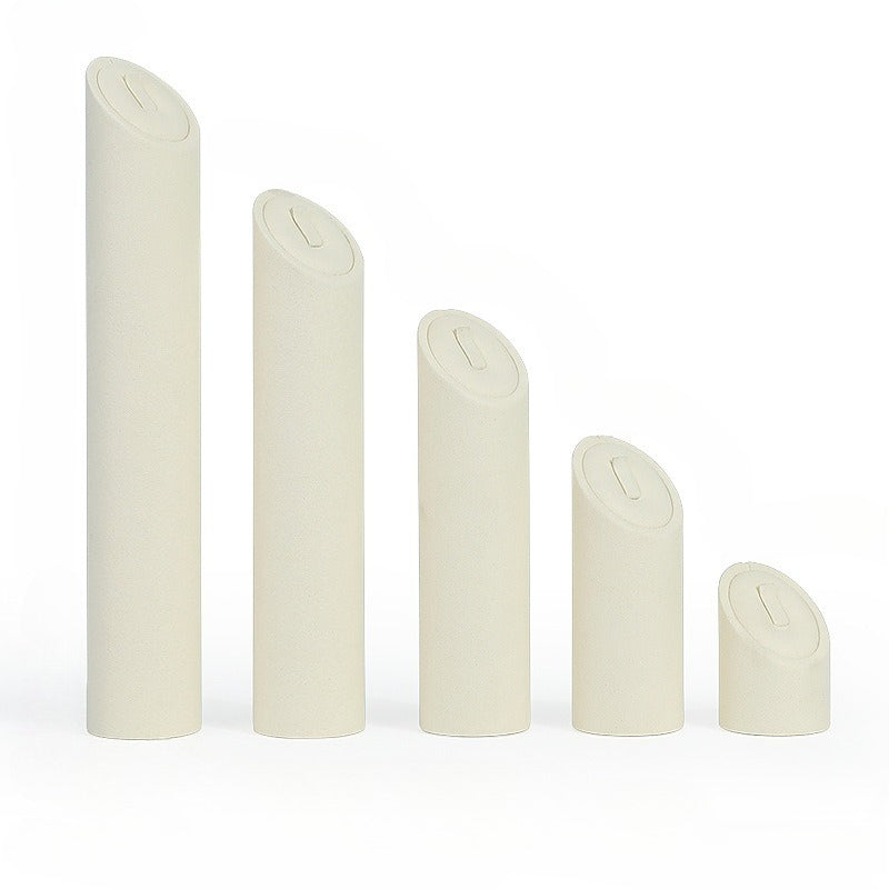 Cream White Velvet Jewelry Display Set with Gold Base - Complete Stand for Necklaces & Rings