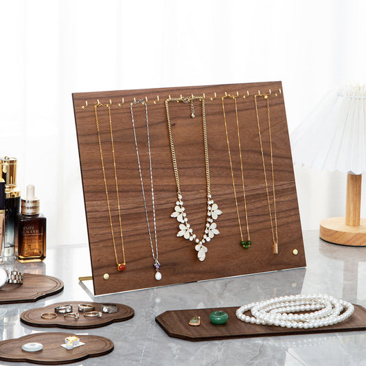Walnut wood necklace and earring display stand for jewelry store showcases