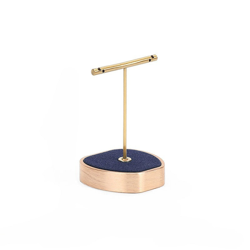 Navy Blue Velvet Jewelry Display Set with Rose Gold Trim - Complete Stand for Rings, Necklaces & Bracelets